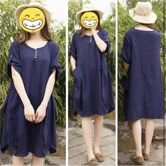 LaovanIn Women's Plus 3XL Tunic Dress Summer Cotton Linen T Shirt Knee-Length - Picture 13 of 16